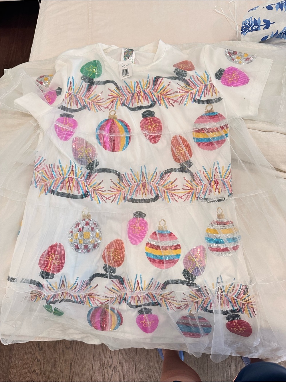 New! Queen of sparkles White Tulle Dress with Colorful Ornament Embroidery